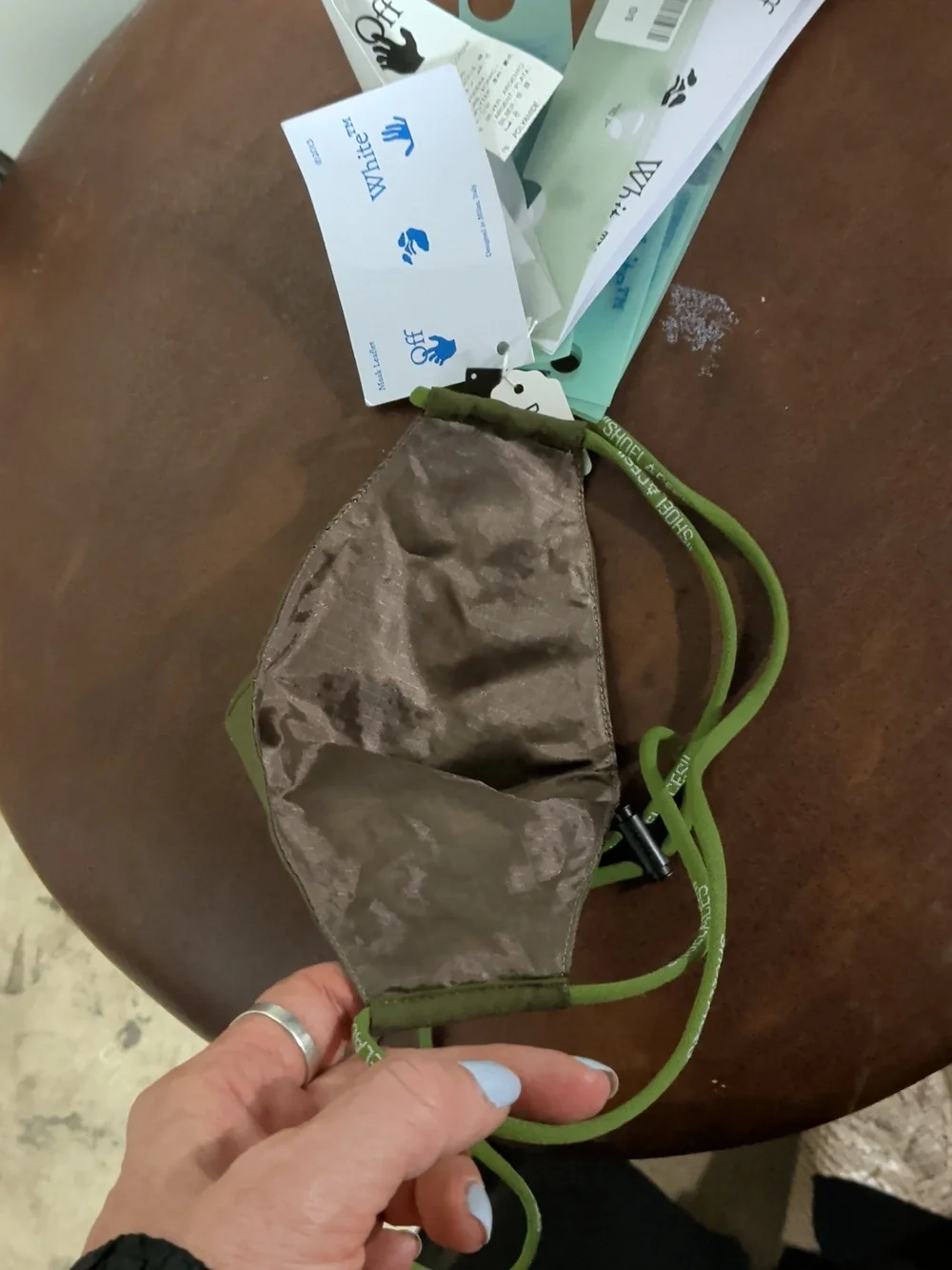 Off-White Nwt Olive Green Mask with Orange Arrow Motif